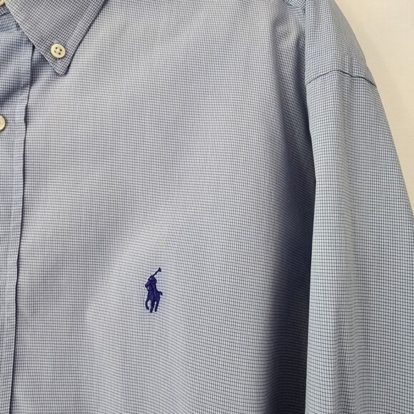 Ralph Lauren Blake blue small check plaid long sleeve button front shirt size XL - Picture 2 of 6